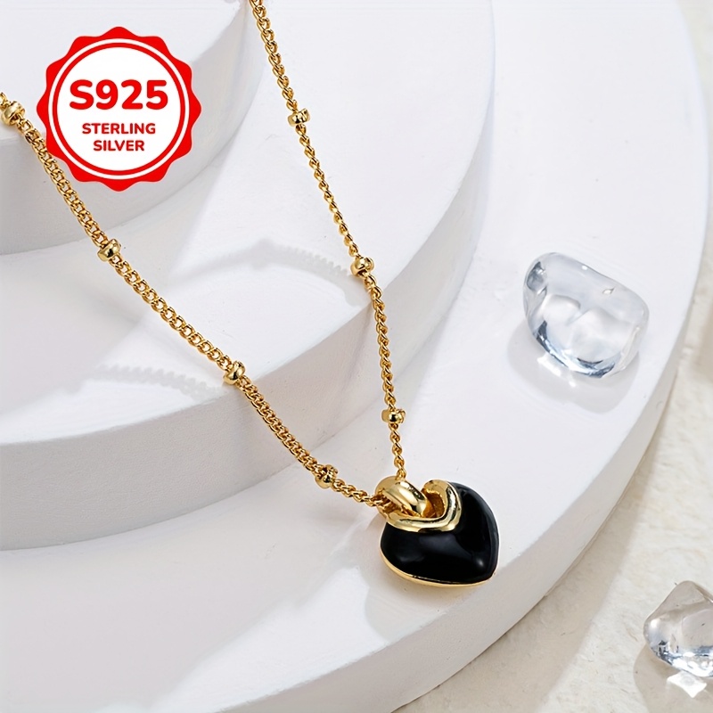 925 Silver Heart Pendant Necklace with Collarbone Chain